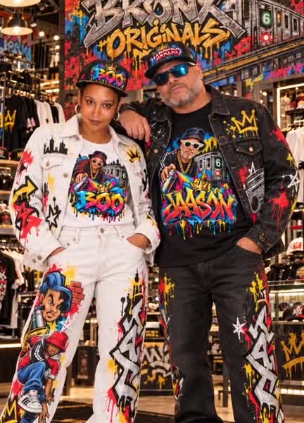 Jason and Boo together in their custom Bronx Original outfits, from the brand ad
